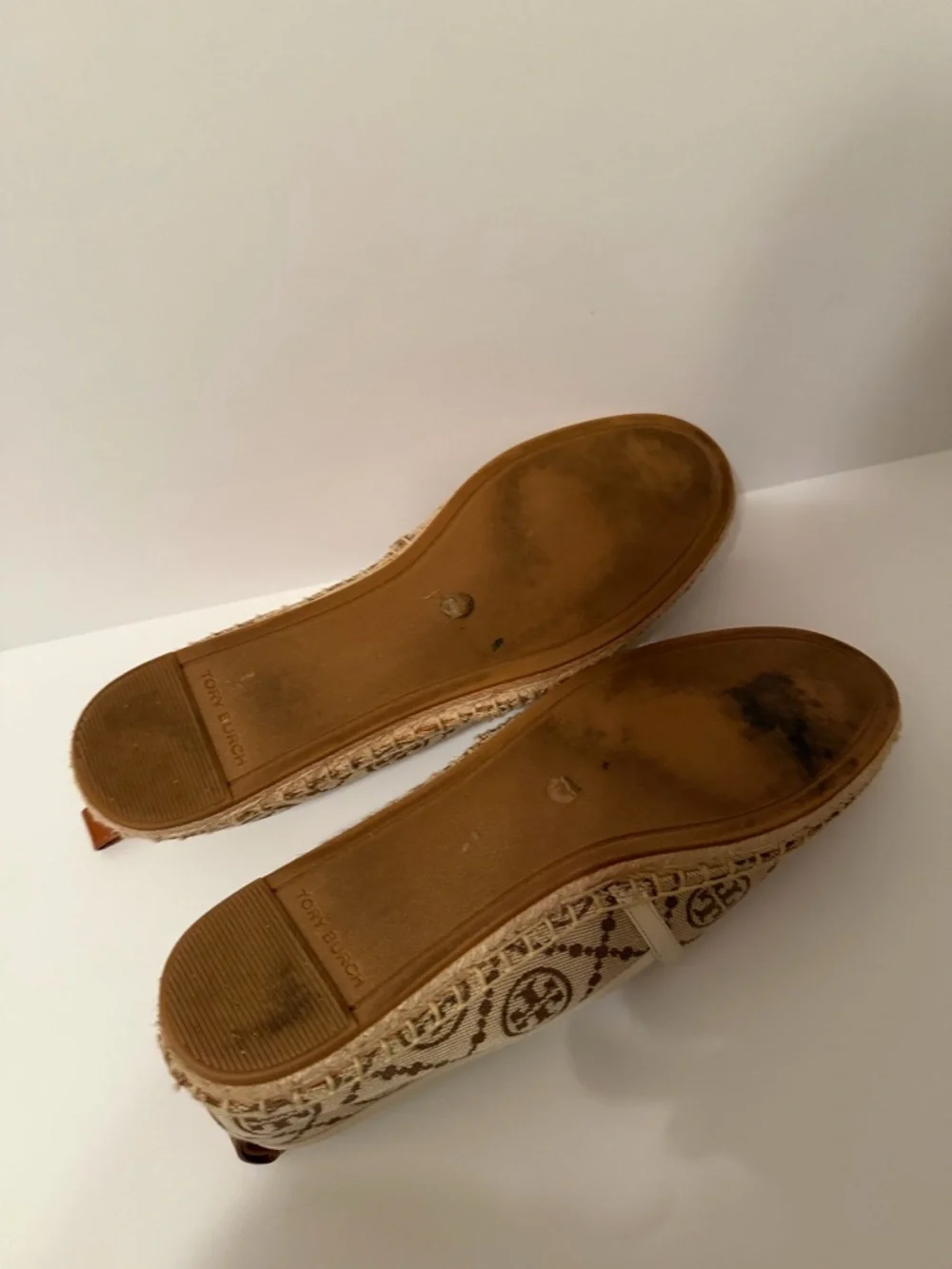 Tory Burch Beige and Brown Logo Espadrille Flats